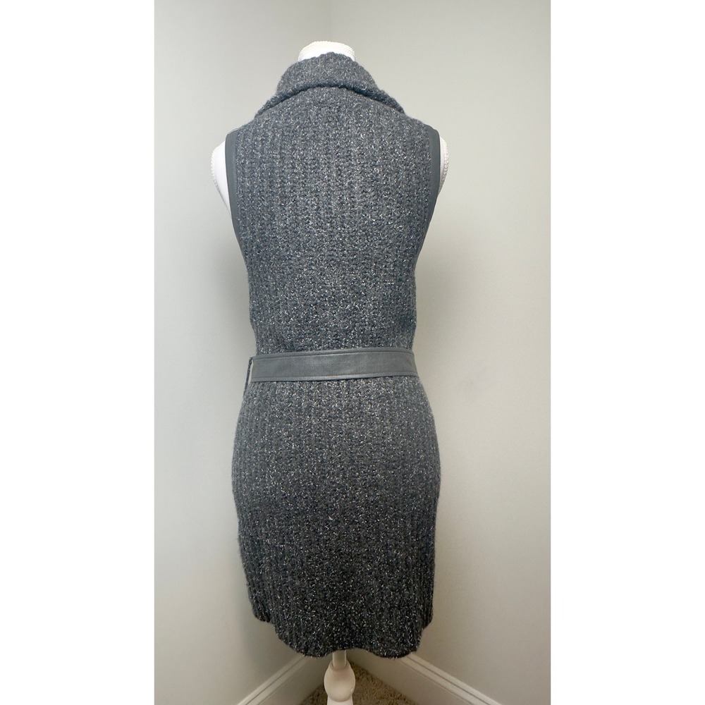 White House Black Market Grey Metallic Knit Longline Belted Sweater Vest‎ Small - Picture 3 of 9